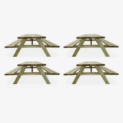 Set 4 tavoli da picnic in legno con 6 posti