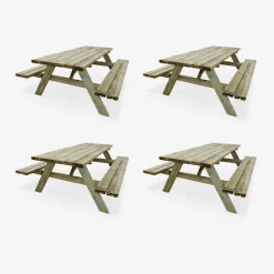 Set 4 tavoli da picnic in legno con 6 posti