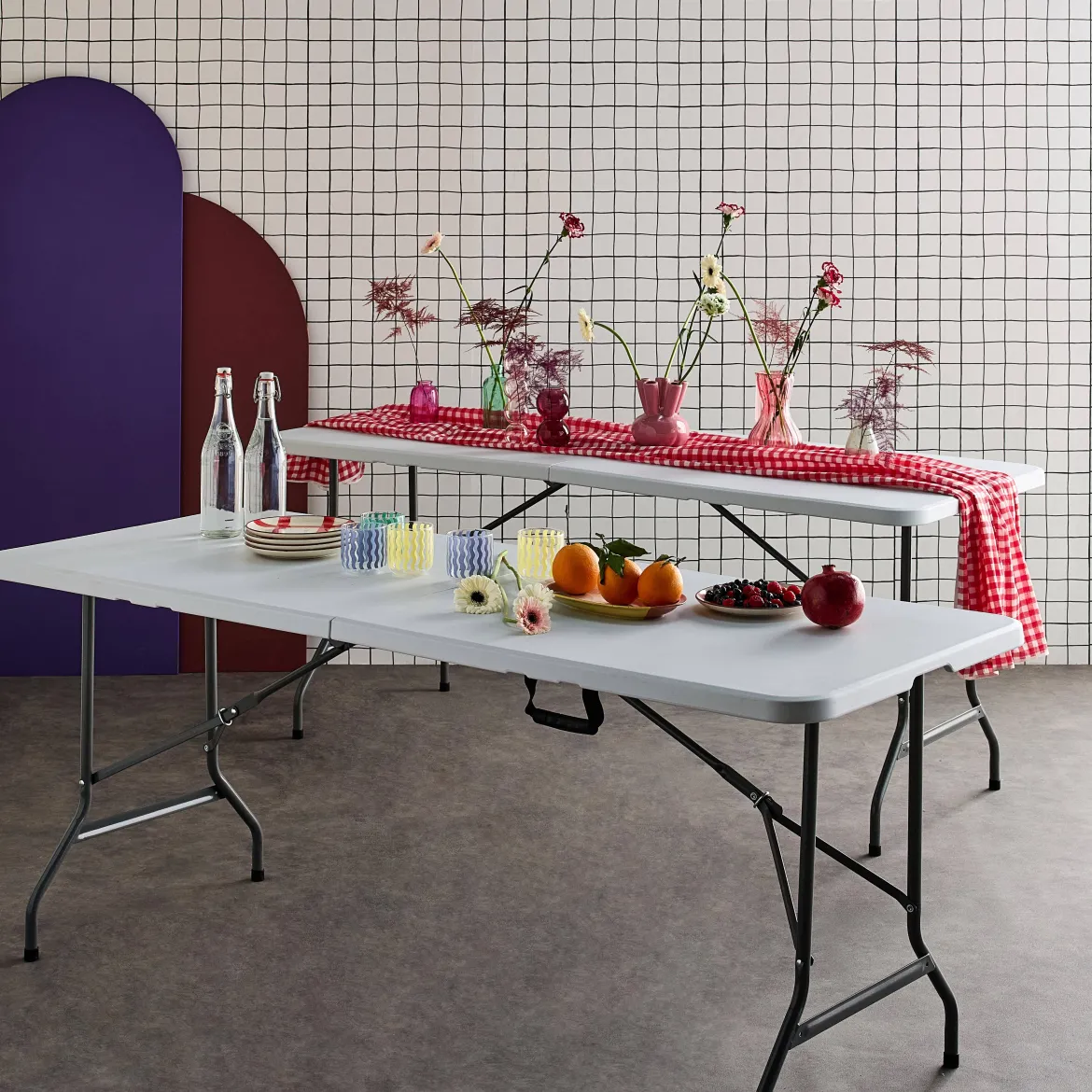Set 2 tavoli pieghevoli per eventi in plastica