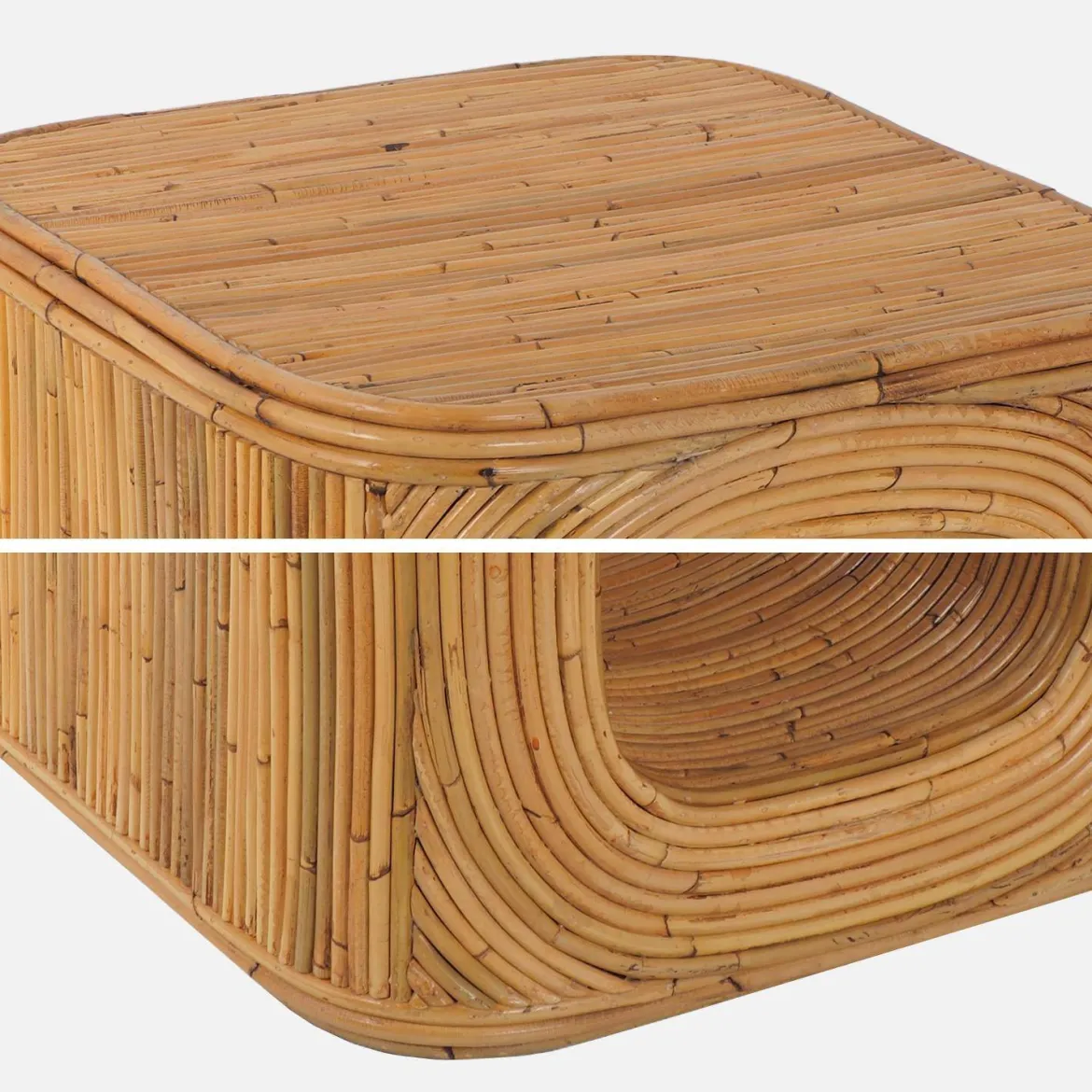 Set 2 tavolini da salotto, comodini con vano, in rattan naturale
