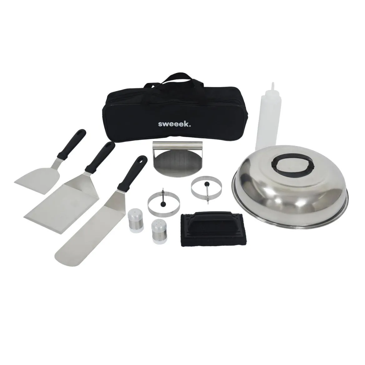 Set 11 utensili per barbecue, piastra di cottura e braciere