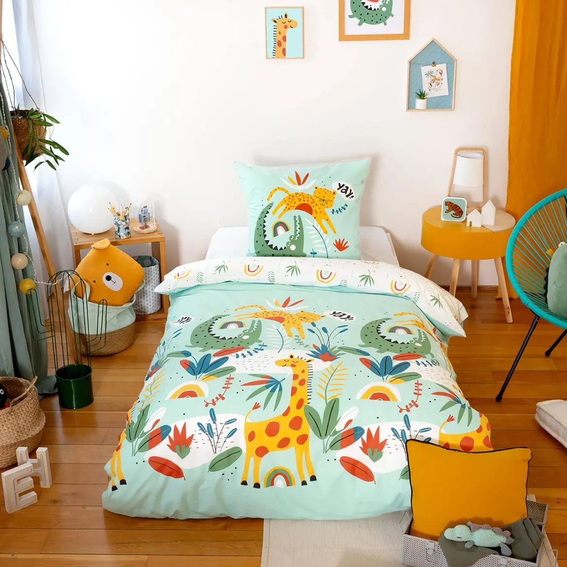 Set biancheria da letto cotone reversibile stampato savana / arcobaleno, 140 cm