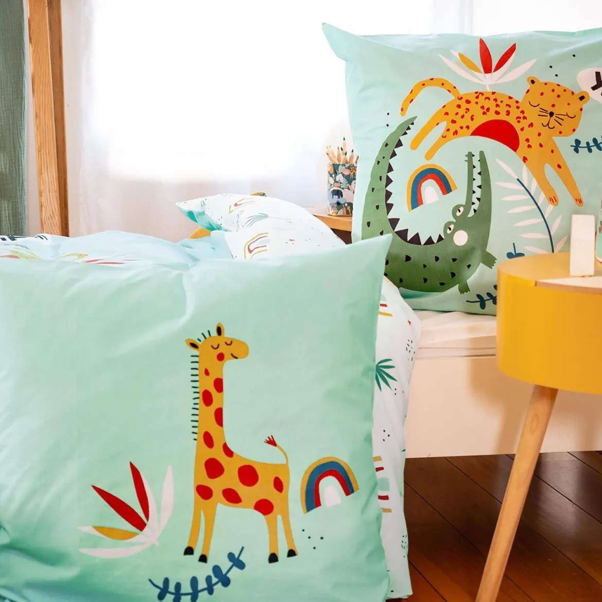 Set biancheria da letto cotone reversibile stampato savana / arcobaleno, 140 cm