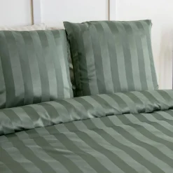 Set biancheria da letto in poliestere effetto satinato a righe sottili 2 posti verde
