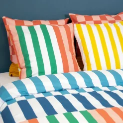 Set biancheria da letto in cotone a righe multicolori, 2 posti