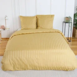 Set biancheria da letto in poliestere effetto satinato a righe sottili 2 posti giallo