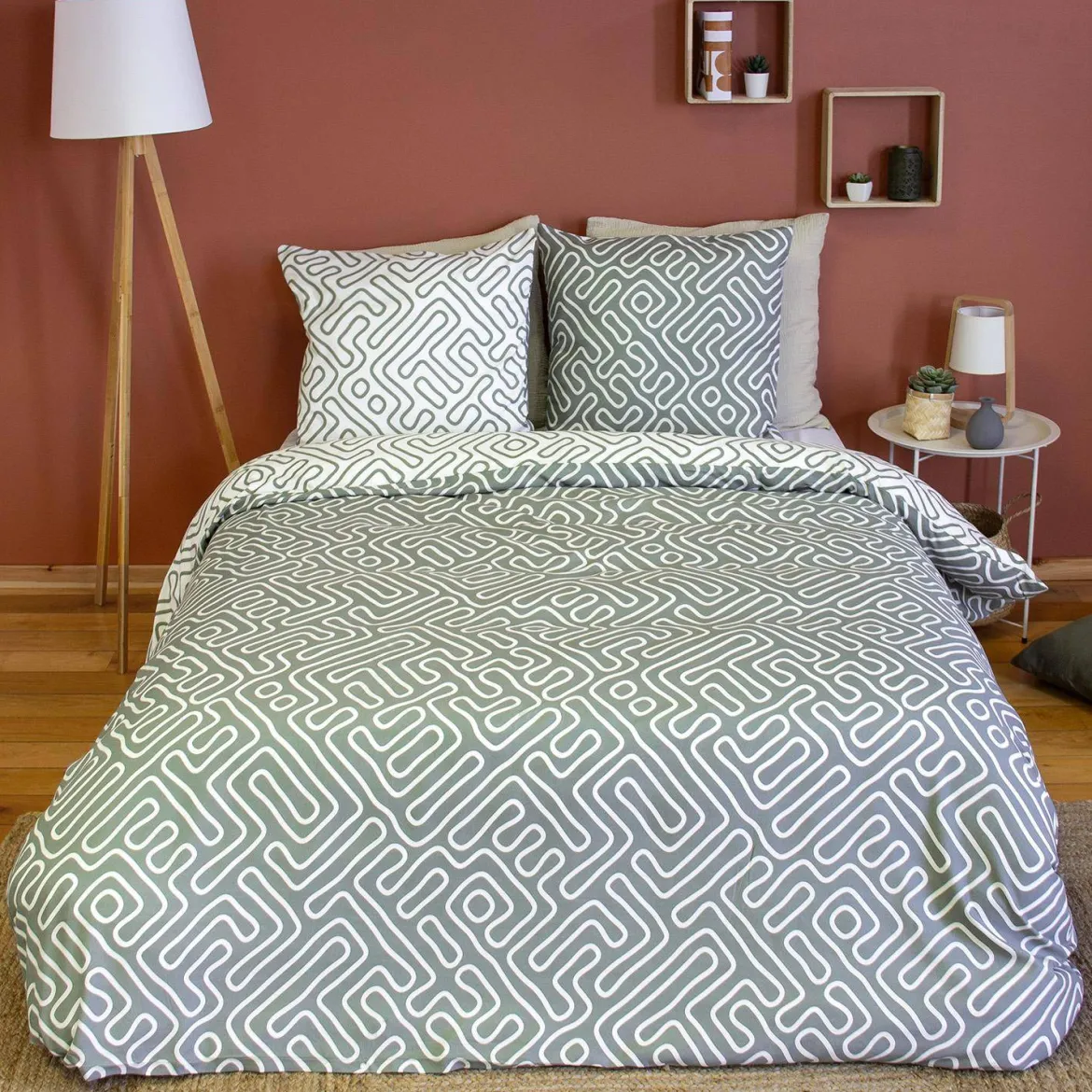 Set biancheria da letto in microfibra reversibile con fantasia, 2 posti