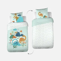 Set biancheria da letto in cotone reversibile stampata con dinosauri per un letto singolo, 140 cm