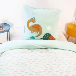 Set biancheria da letto in cotone reversibile stampata con dinosauri per un letto singolo, 140 cm