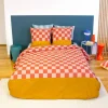 Set biancheria da letto in cotone con motivo a scacchi rosso e arancione, 2 posti