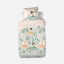 Set biancheria da letto in cotone reversibile stampata unicorno/ballerina, 140cm