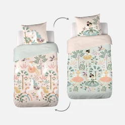 Set biancheria da letto in cotone reversibile stampata unicorno/ballerina, 140cm