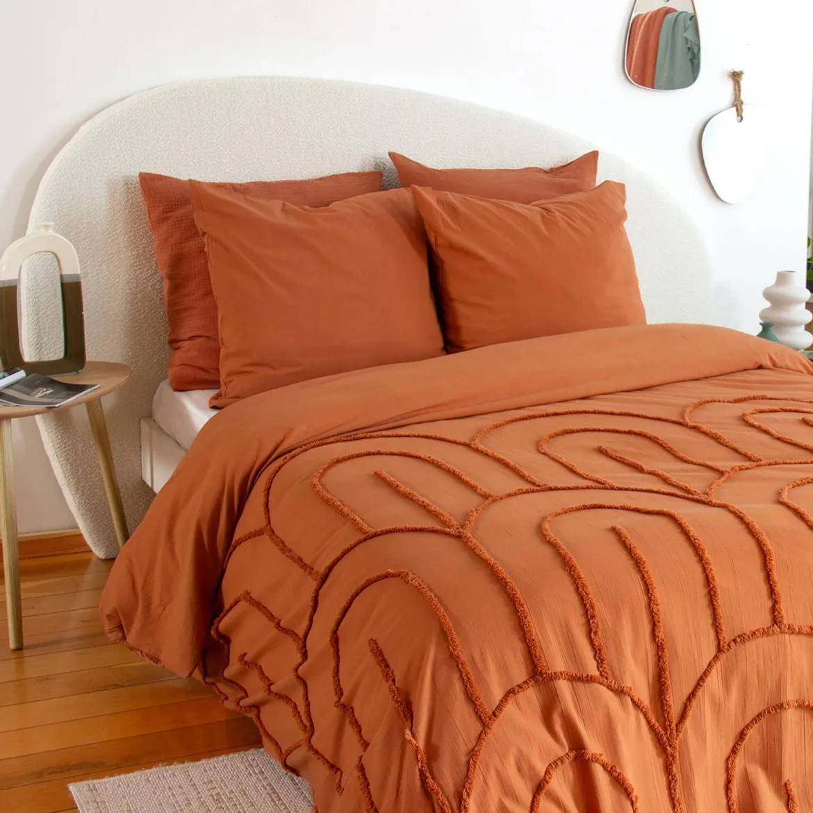 Set biancheria da letto in cotone terracotta, 2 posti
