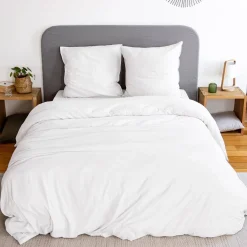 Set biancheria da letto in microfibra lavata bianca, 2 posti