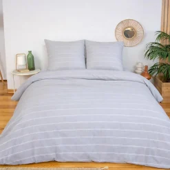 Set biancheria da letto in microfibra a righe grigie, 2 posti
