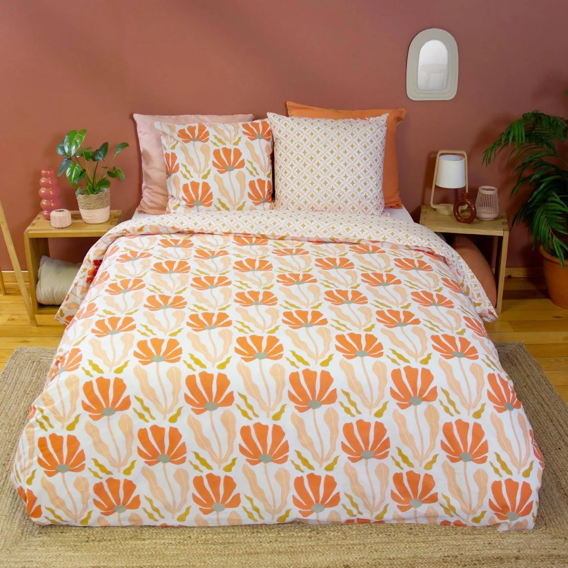 Set biancheria da letto reversibile con stampa floreale, 2 posti