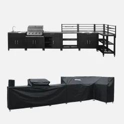 Set di 7 moduli da cucina con barbecue + copertura