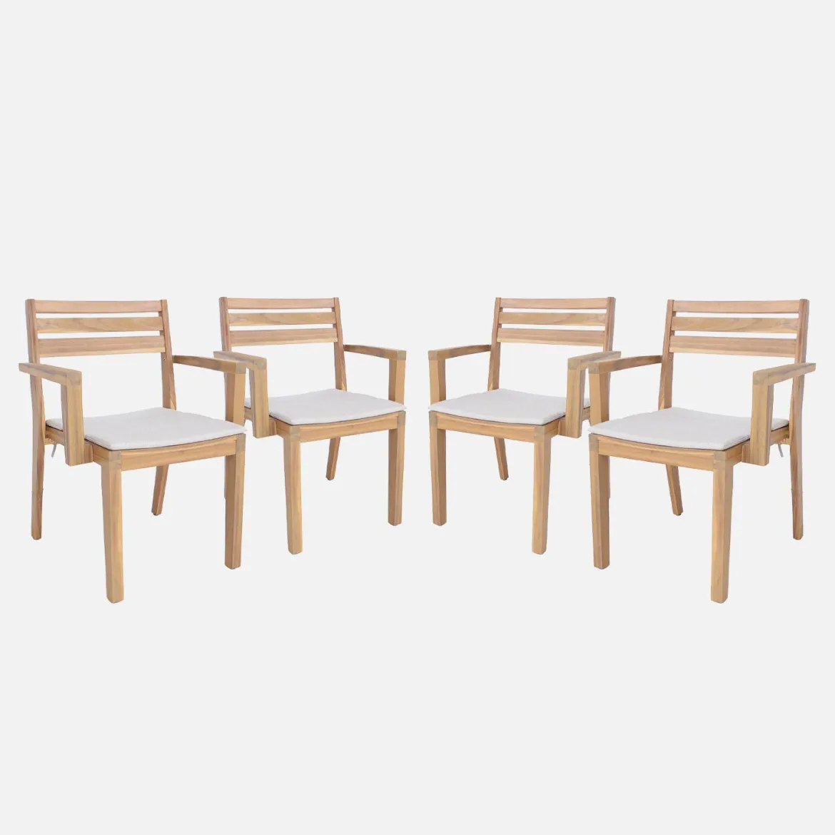 Set di 4 poltrone da giardino in legno di acacia con cuscino