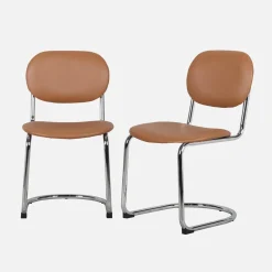 Set di 2 sedie arrotondate metallo, similpelle e gambe cromate