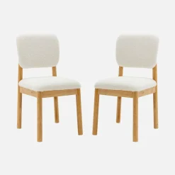 Set di 2 sedie imbottite in legno di hevea e bouclé