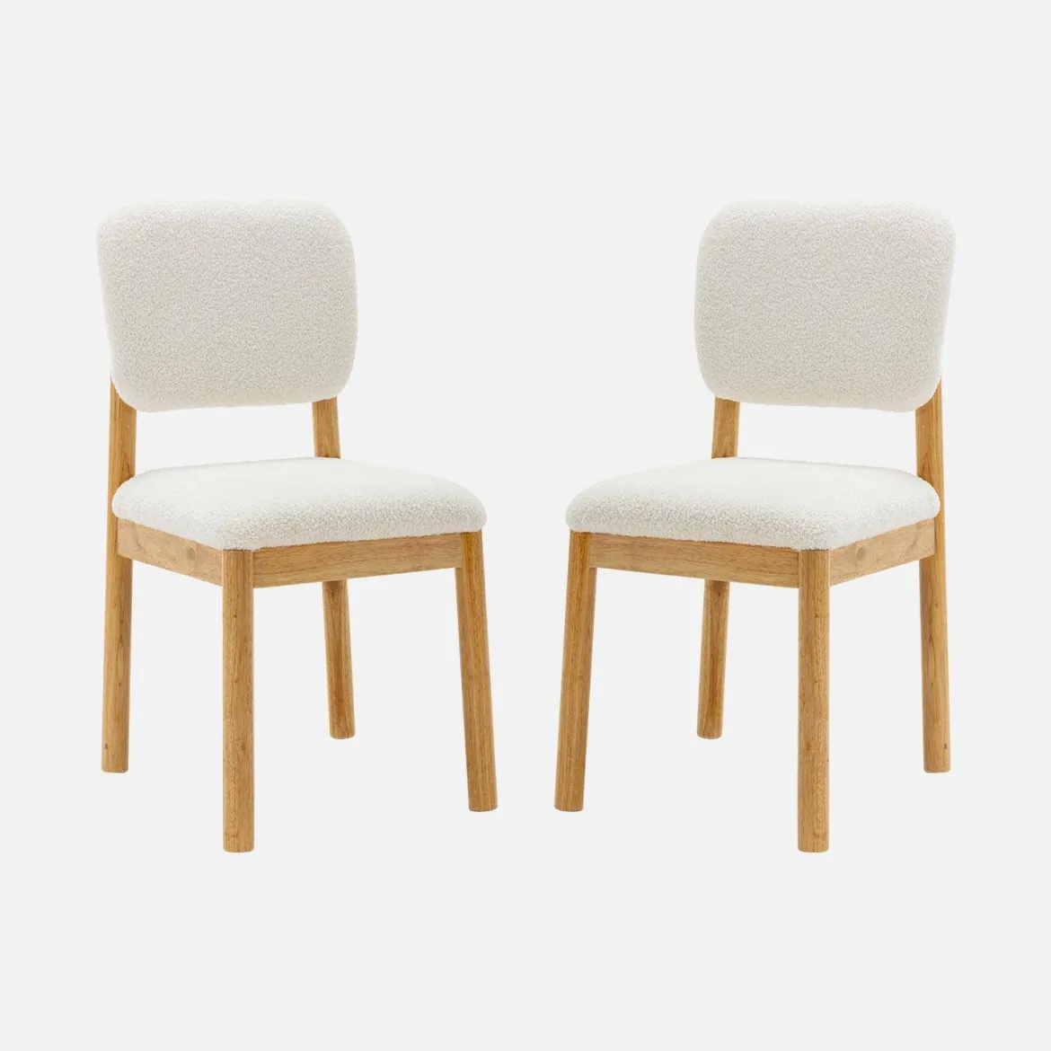 Set di 2 sedie imbottite in legno di hevea e bouclé