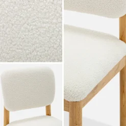 Set di 2 sedie imbottite in legno di hevea e bouclé