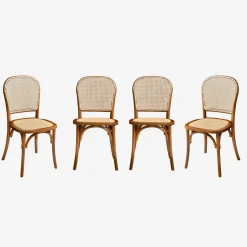 Set di 4 sedie in legno e rattan vintage