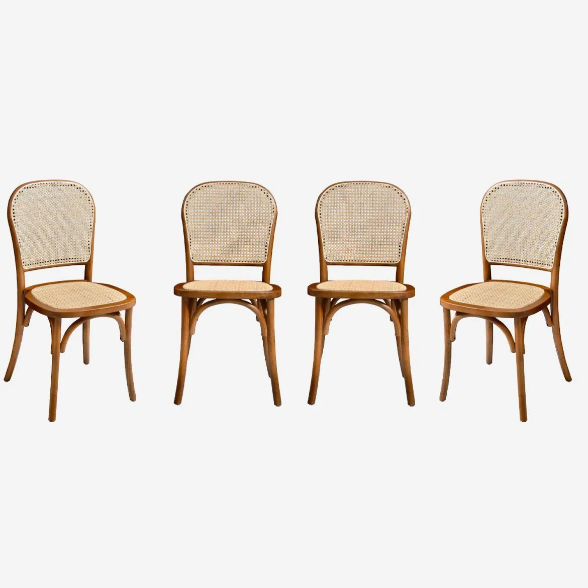 Set di 4 sedie in legno e rattan vintage