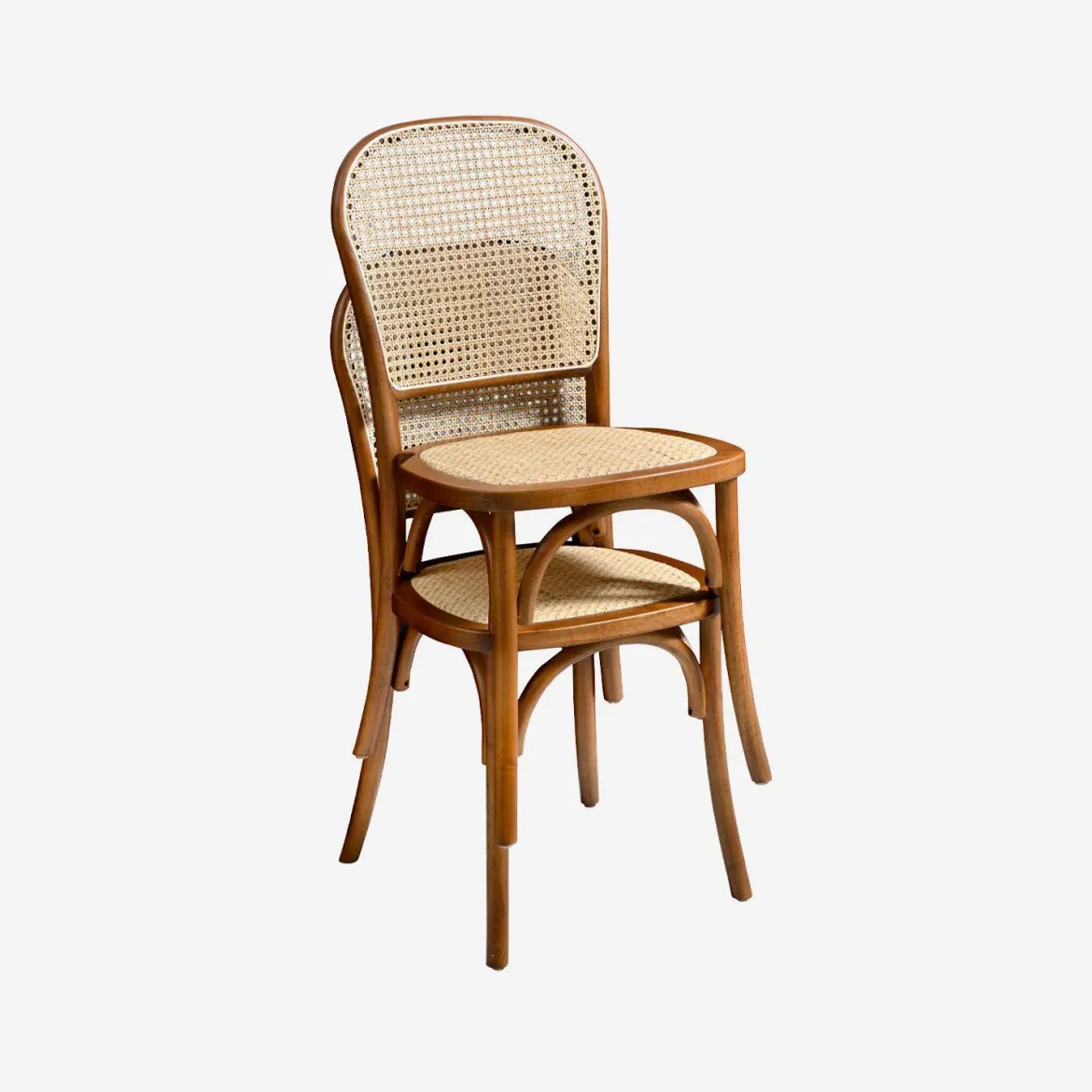 Set di 4 sedie in legno e rattan vintage