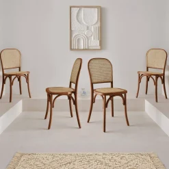 Set di 4 sedie in legno e rattan vintage