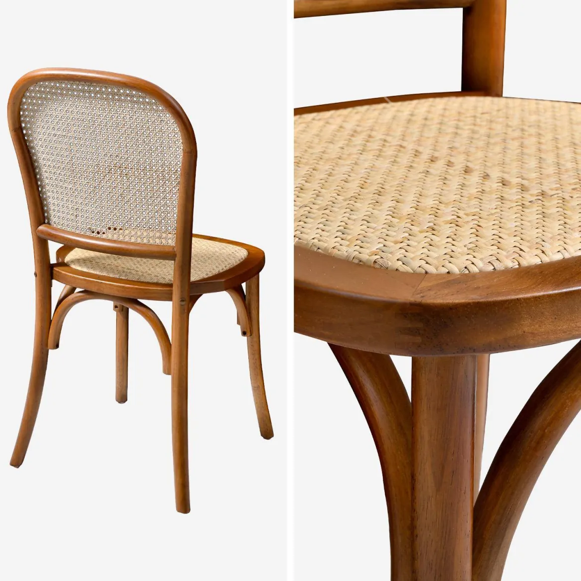 Set di 4 sedie in legno e rattan vintage