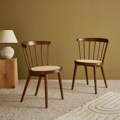Set di 2 sedie in legno e rattan intrecciato, stile vimini