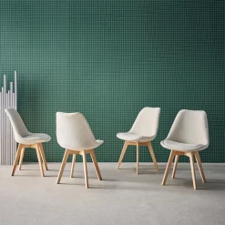 Set di 4 sedie scandinave in legno di faggio e velluto a coste