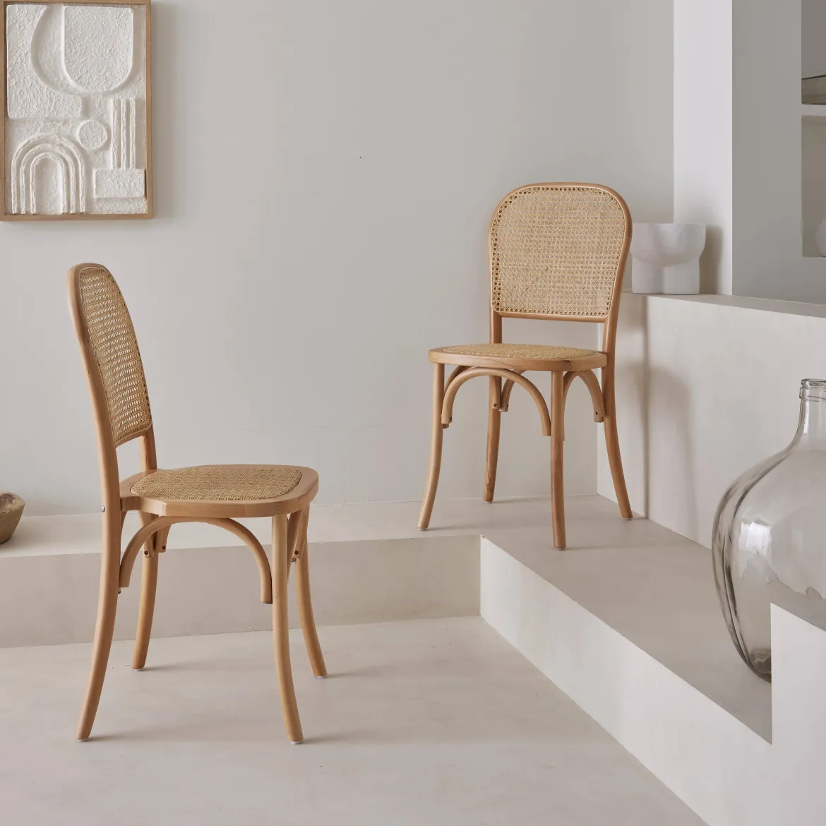 Set di 2 sedie vintage in legno e rattan