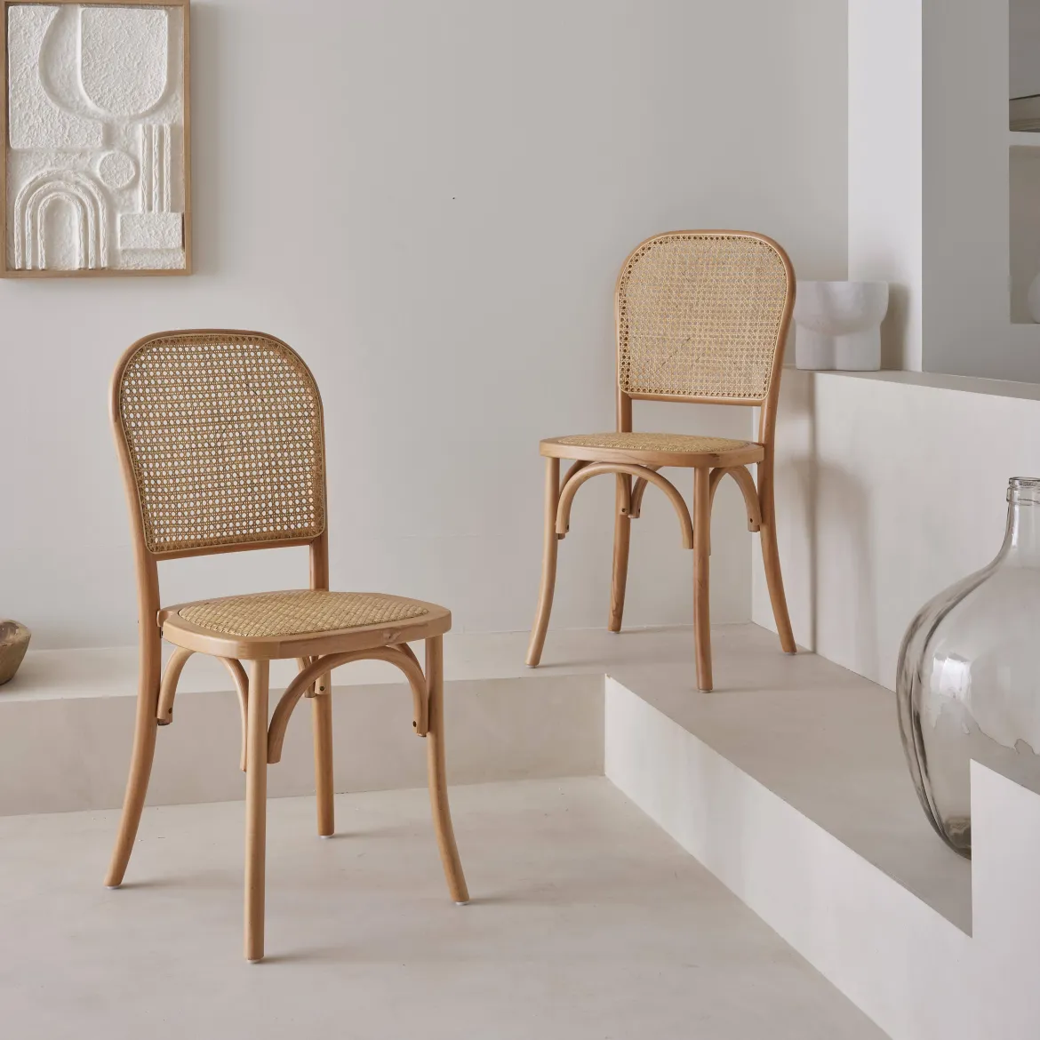 Set di 2 sedie vintage in legno e rattan
