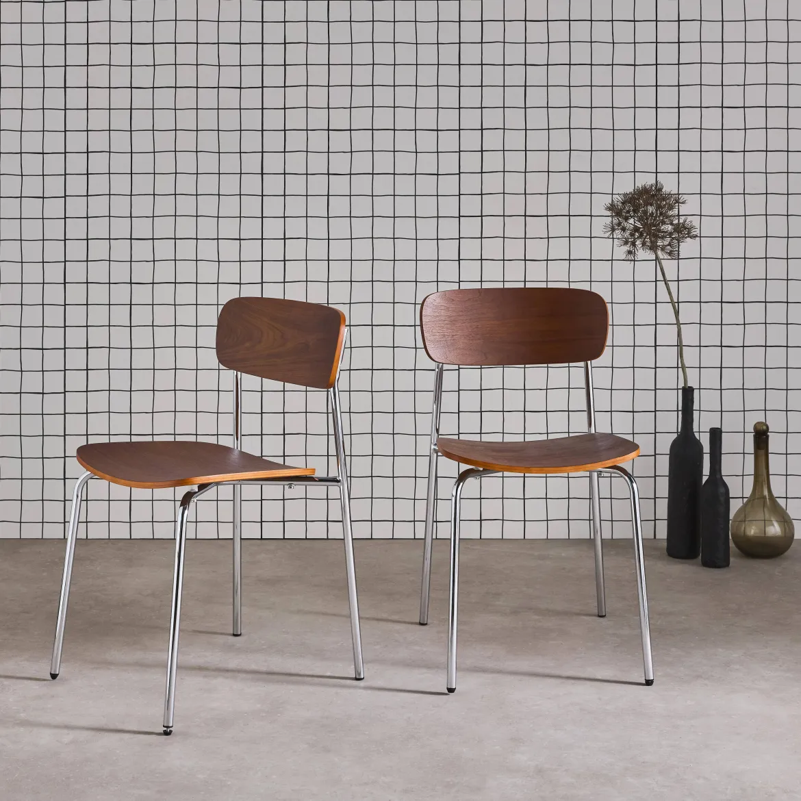 Set di 2 sedie vintage in metallo e compensato