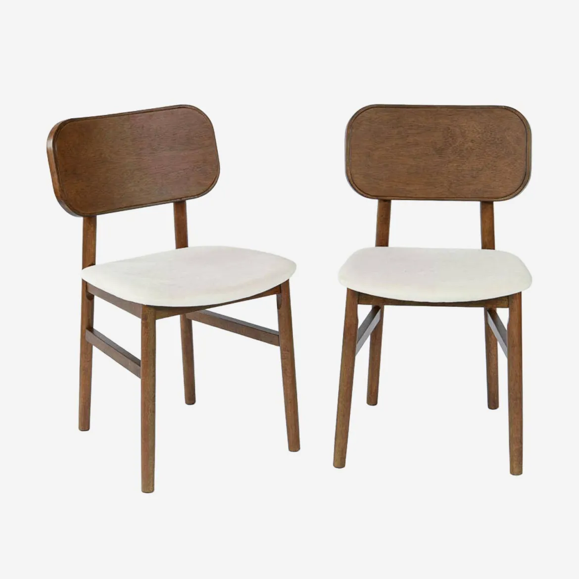 Set di 2 sedie vintage in legno di hevea e tessuto