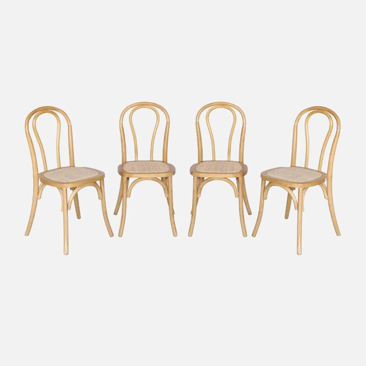 Set di 4 sedie vintage in legno e rattan