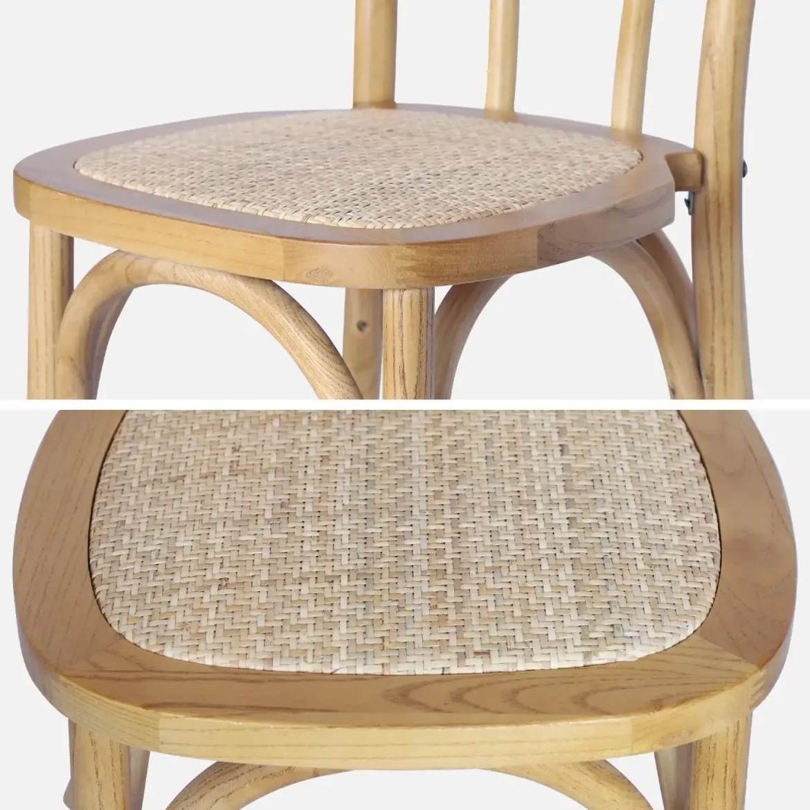 Set di 4 sedie vintage in legno e rattan