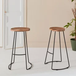 Set di 2 sgabelli da bar in legno di mango e acciaio, 75cm