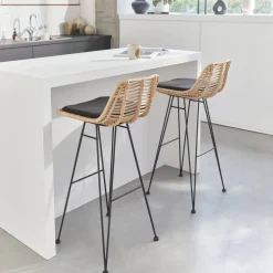 Set di 2 sgabelli da bar in metallo e rattan
