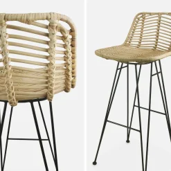 Set di 2 sgabelli da bar in metallo e rattan