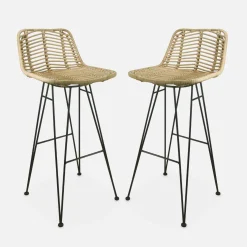 Set di 2 sgabelli da bar in metallo e rattan