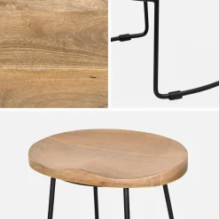 Set di 2 sgabelli da bar in legno di mango e acciaio, 65cm