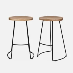 Set di 2 sgabelli da bar in legno di mango e acciaio, 65cm