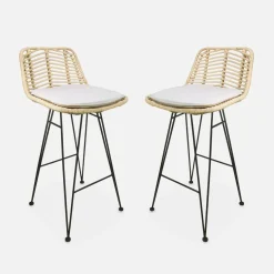 Set di 2 sgabelli da bar in metallo e rattan, 67cm