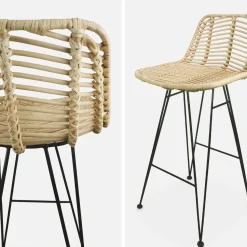 Set di 2 sgabelli da bar in metallo e rattan, 67cm