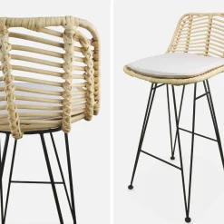 Set di 2 sgabelli da bar in metallo e rattan, 67cm
