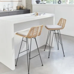 Set di 2 sgabelli da bar in metallo e rattan, 67cm