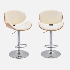 Set di 2 sgabelli da bar regolabile decorazione legno curvato e similpelle, 62/83cm